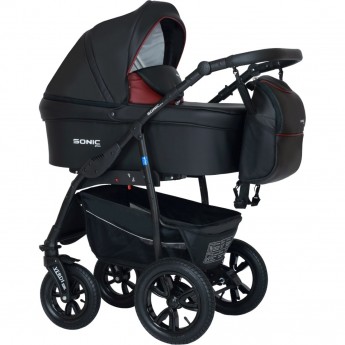 Коляска VERDI Babies Sonic Plus 3 в 1, черная с бордовой вставкой Коляска VERDI Babies Sonic Plus 3 в 1, черная с бордовой вставкой