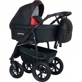 Коляска VERDI Babies Sonic Plus 3 в 1, черная с красной вставкой Коляска VERDI Babies Sonic Plus 3 в 1, черная с красной вставкой