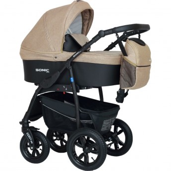 Коляска VERDI Babies Sonic Plus 3 в 1, верх бежевая текстура льна, низ черный Коляска VERDI Babies Sonic Plus 3 в 1, верх бежевая текстура льна, низ черный