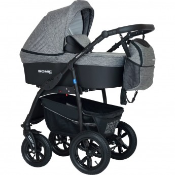 Коляска VERDI Babies Sonic Plus 3 в 1, верх серая текстура льна, низ черный Коляска VERDI Babies Sonic Plus 3 в 1, верх серая текстура льна, низ черный