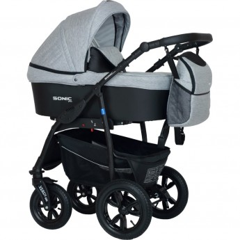 Коляска VERDI Babies Sonic Plus 3 в 1, верх светло серая текстура льна, низ черный Коляска VERDI Babies Sonic Plus 3 в 1, верх светло серая текстура льна, низ черный