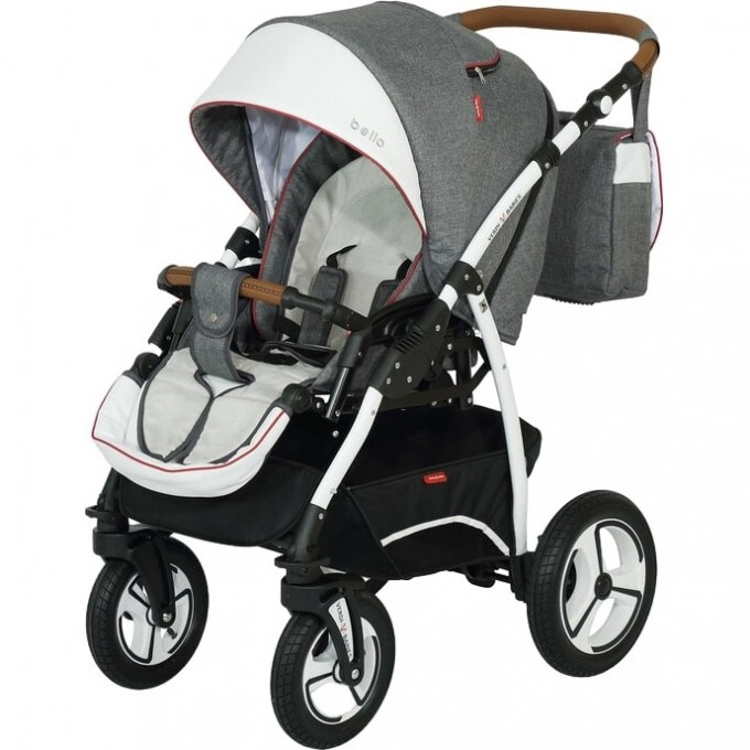 Коляска VERDI Bello, бело-серый с красной окантовкой 2790000076928