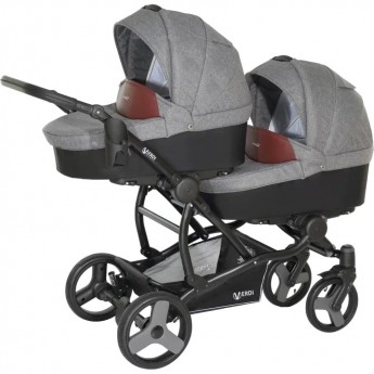 Коляска VERDI For 2 2 в 1, серый верх, черный низ и коричневая вставка