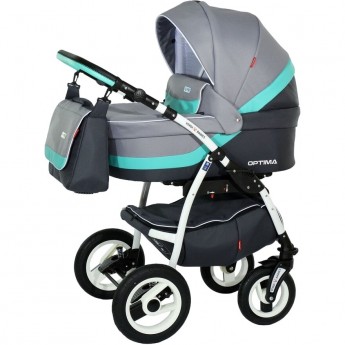 Коляска VERDI Optima 3 в 1, светло-серый с темно-серым и бирюзовая полоса Коляска VERDI Optima 3 в 1, светло-серый с темно-серым и бирюзовая полоса