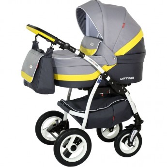 Коляска VERDI Optima 3 в 1, светло-серый с темно-серым и желтая полоса Коляска VERDI Optima 3 в 1, светло-серый с темно-серым и желтая полоса