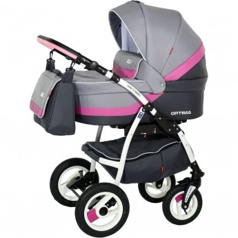 Коляска VERDI Optima 3 в 1, светло-серый с темно-серым и розовая полоса Коляска VERDI Optima 3 в 1, светло-серый с темно-серым и розовая полоса